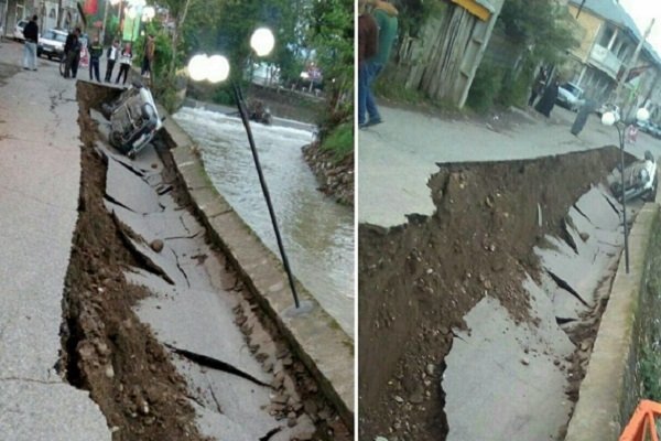 رانش ناگهانی خیابان در منطقه ضیابر شهرستان صومعه سرا